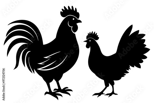 Chicken icon vector illustration. Black Chicken Silhouettes in Various Poses - Vector Farm Animal Illustrations.