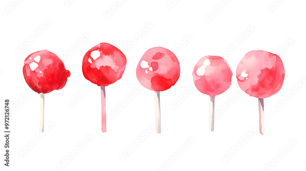 Red Lollipops on stick watercolor collection isolated on white background Red Lollipops on stick watercolor collection isolated on white background