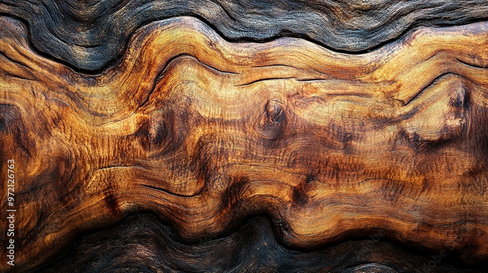 Close-up of Wavy, Burned Wooden Texture Close-up of Wavy, Burned Wooden Texture