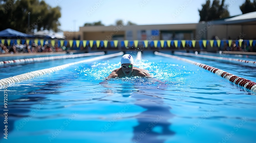 Swimmer Doing Laps in an Sized Pool for Sports and Fitness Swimmer Doing Laps in an Sized Pool for Sports and Fitness