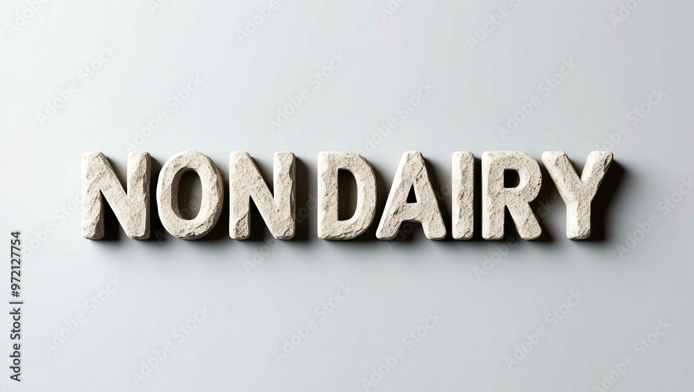 Non Dairy word made of stone material lettering on plain white background