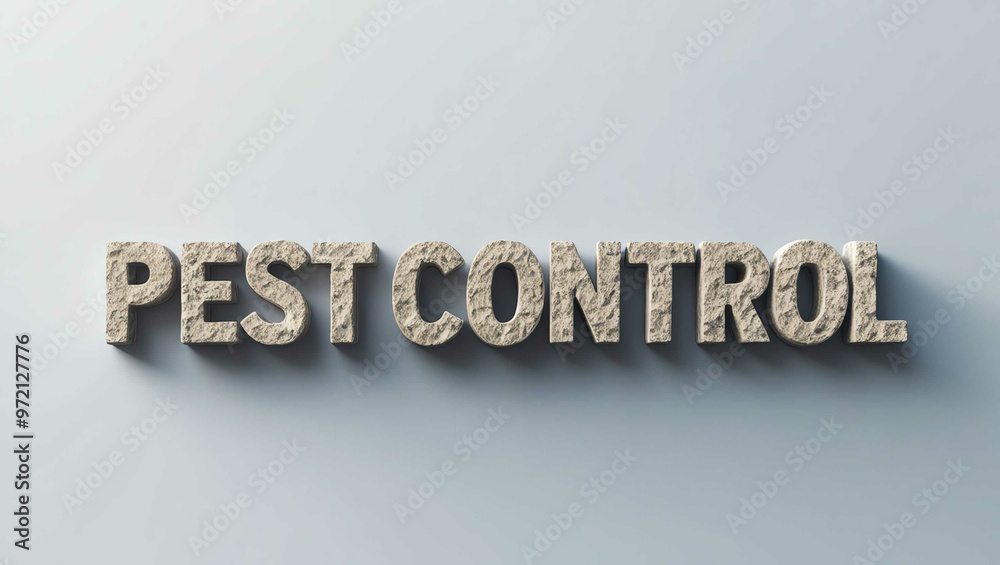 Pest Control word made of stone material lettering on plain white background Pest Control word made of stone material lettering on plain white background