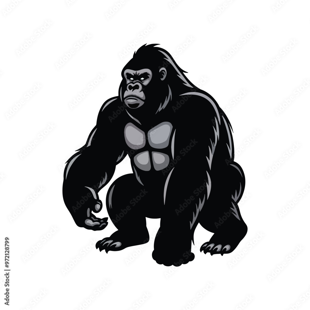Fototapeta premium Hand-Drawn Gorilla Sitting, Vintage Vector Illustration