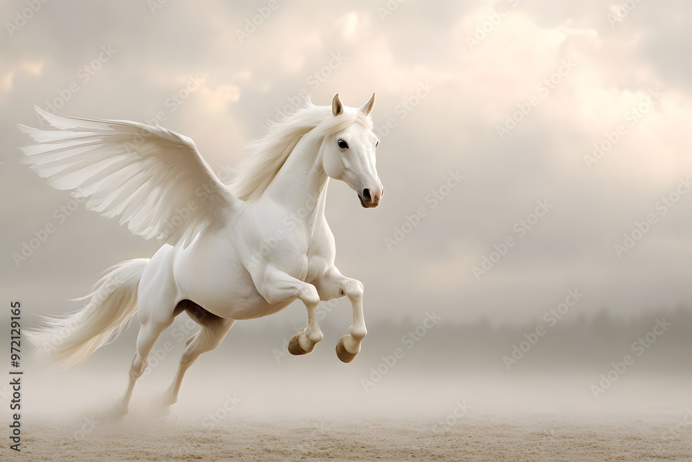 Realistic Illustration of white pegasus horse, phantasy animal Realistic Illustration of white pegasus horse, phantasy animal