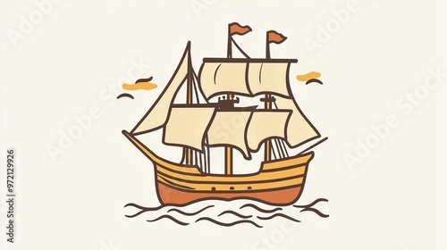 A simple line drawing of the Mayflower ship. This icon is perfect for mobile apps and websites about the Pilgrims or early American history.