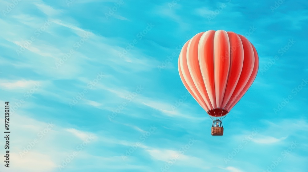 Naklejka premium A hot air balloon flying in the sky with a basket, AI
