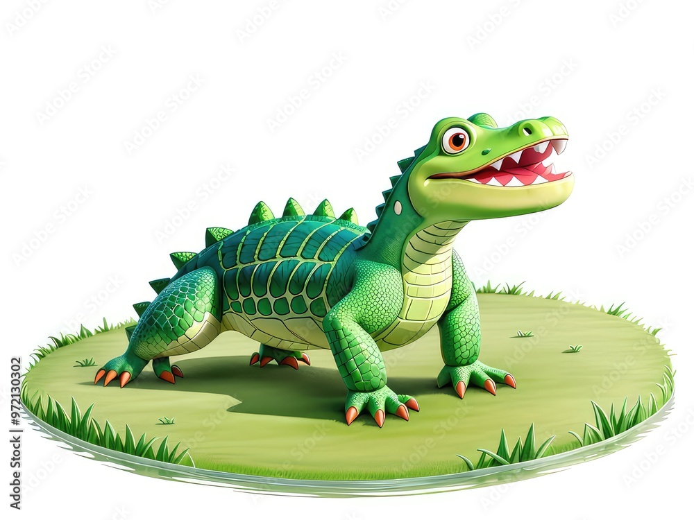 Fototapeta premium rocodile cartoon posing.,A lizard with a long tail and yellow and green skin,,Common iguana portrait is resting in a public park. This is the residual dinosaur reptile that needs to be preserved in t