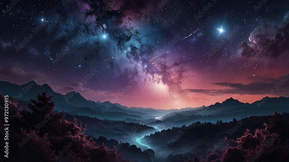 Fototapeta premium Celestial Symphony: Dreamlike Night Sky. Generative AI