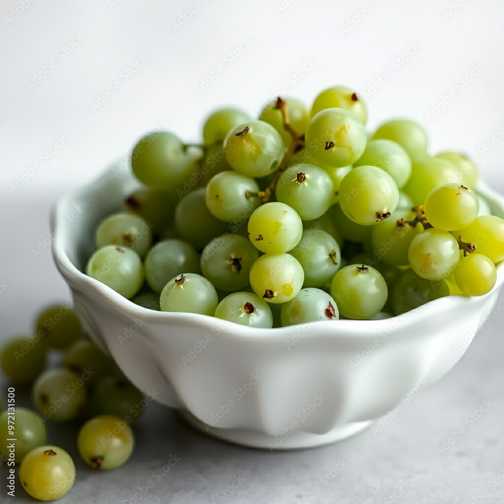 Green grapes in a medium white porcelain dish Green grapes in a medium white porcelain dish