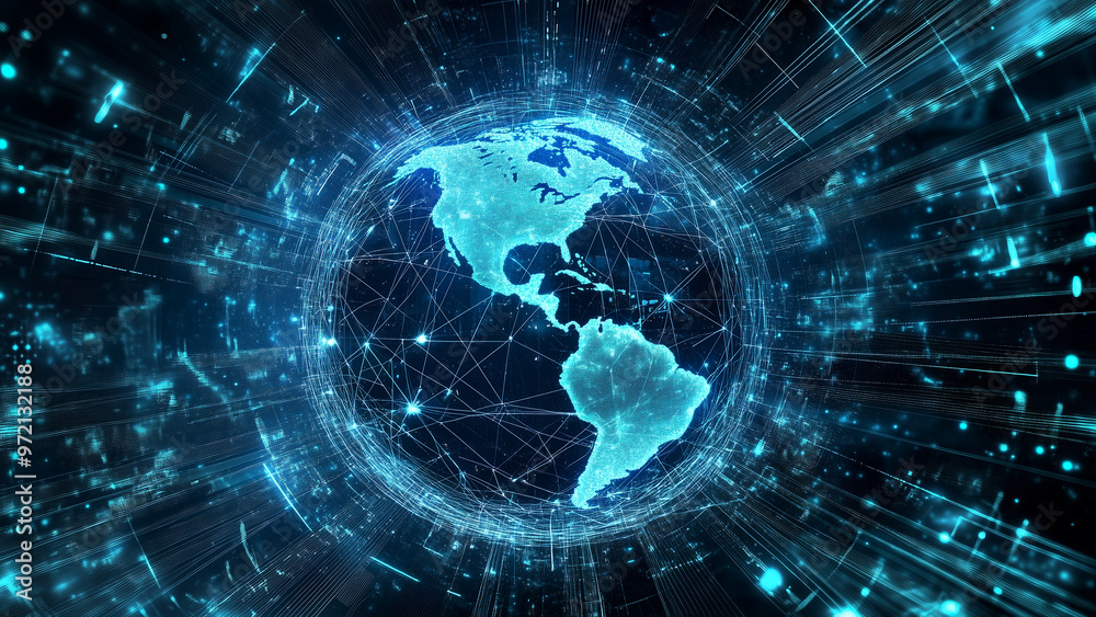 Obraz premium Global Connectivity: The Intersection of Blockchain, IoT, and Internet Business