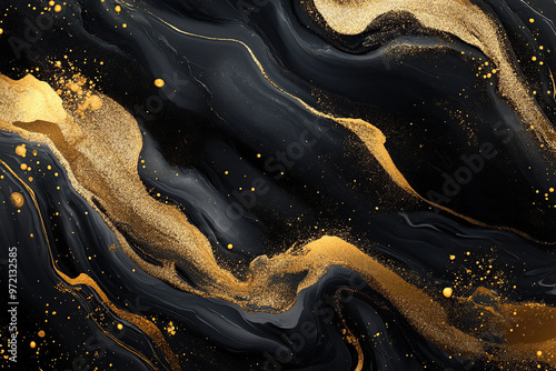 Abstract black and gold marble painting