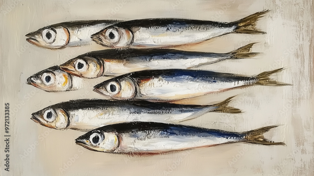Elegant Simplicity: Sardines in Oil on a Subtle Beige Canvas