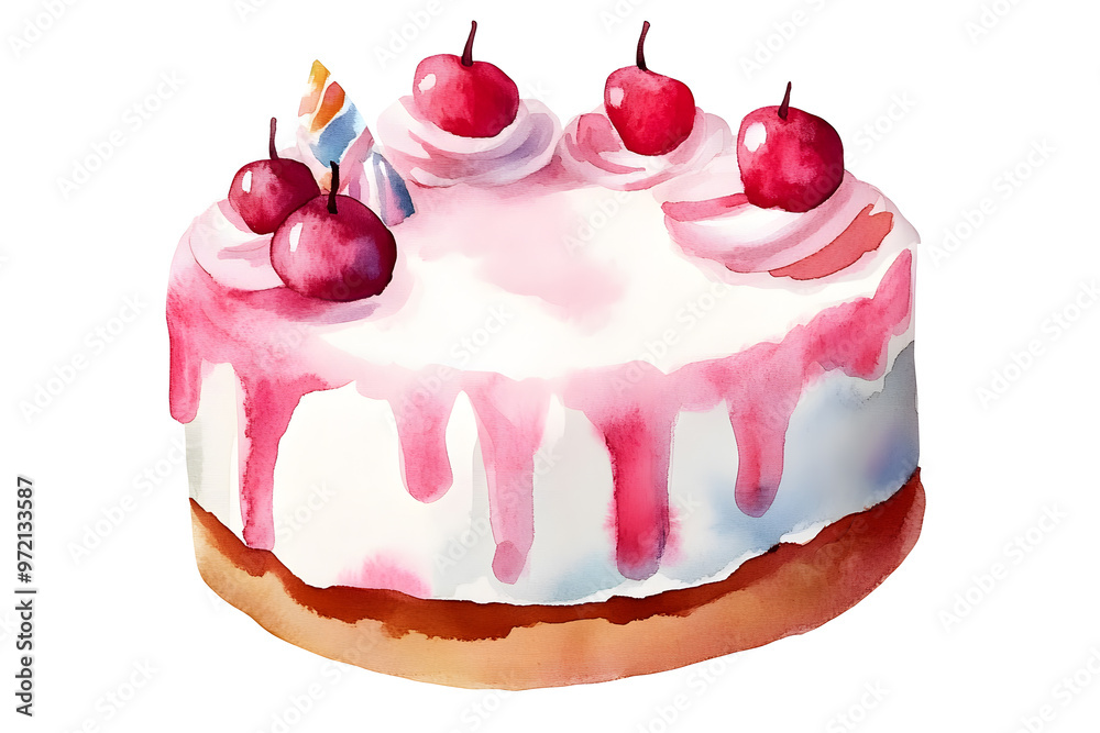 Cherry Cake Watercolor illustration isolated on white Cherry Cake Watercolor illustration isolated on white