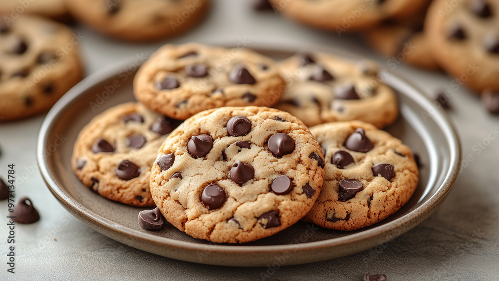 Freshly Baked Bliss: Soft Chocolate Chip Cookies with Dark, Shiny Chips Freshly Baked Bliss: Soft Chocolate Chip Cookies with Dark, Shiny Chips