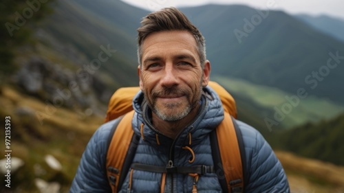 Man enjoys hiking in nature