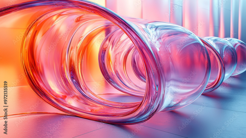 Naklejka premium Abstract glossy pink and blue shapes in a modern setting.