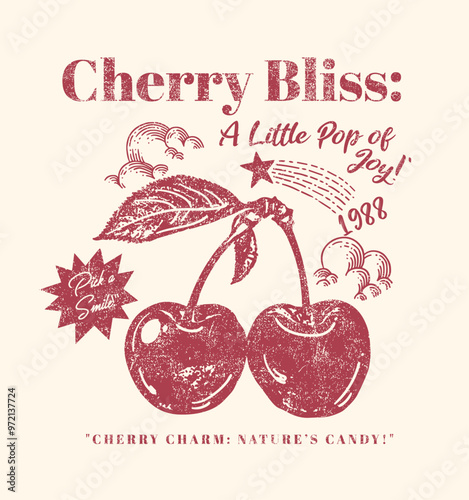 girls food fashion graphic prints for cherries fruit, funny vintage food fashion slogan print, cherry cool slogan print for tee. funny cute t-shirt pattern
