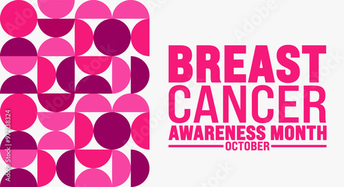 Breast Cancer Awareness Month geometric shape pattern background or banner design template is observed every year in October. Holiday concept. Template for card, poster, placard, template. eps 10