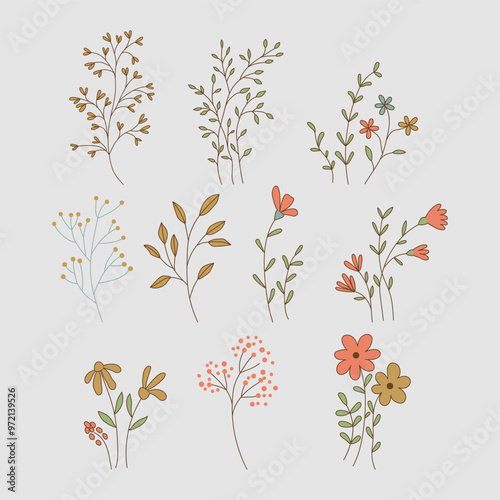 spring flowers hand drawn vector simple collection