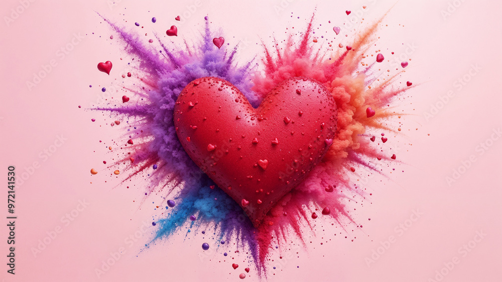 Heart shaped powder paint explosion symbolizing bright Valentine's Day
