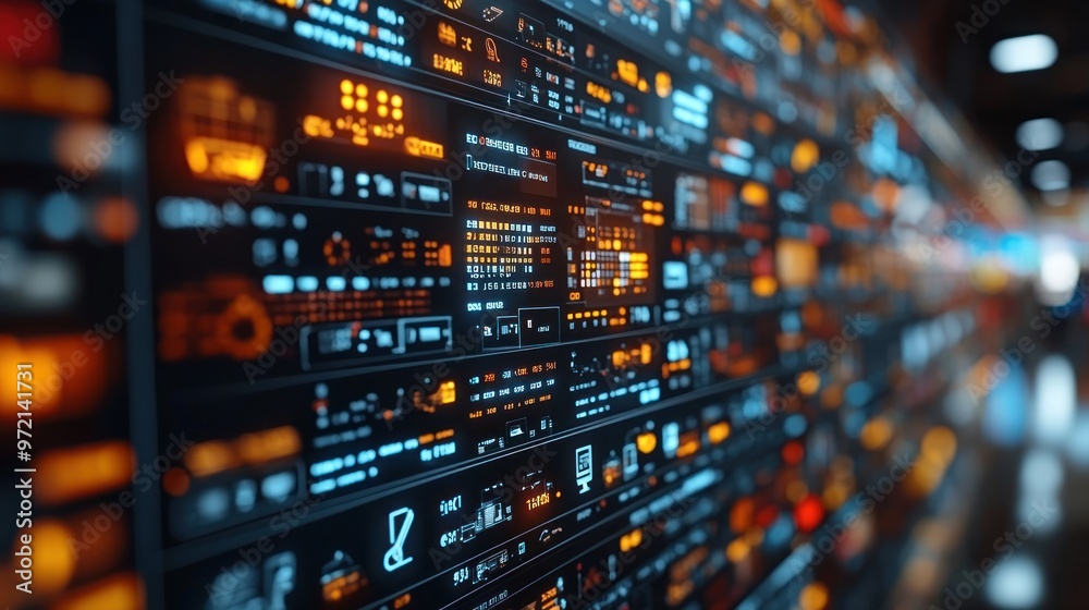 Abstract digital interface displaying data and controls. Abstract digital interface displaying data and controls.
