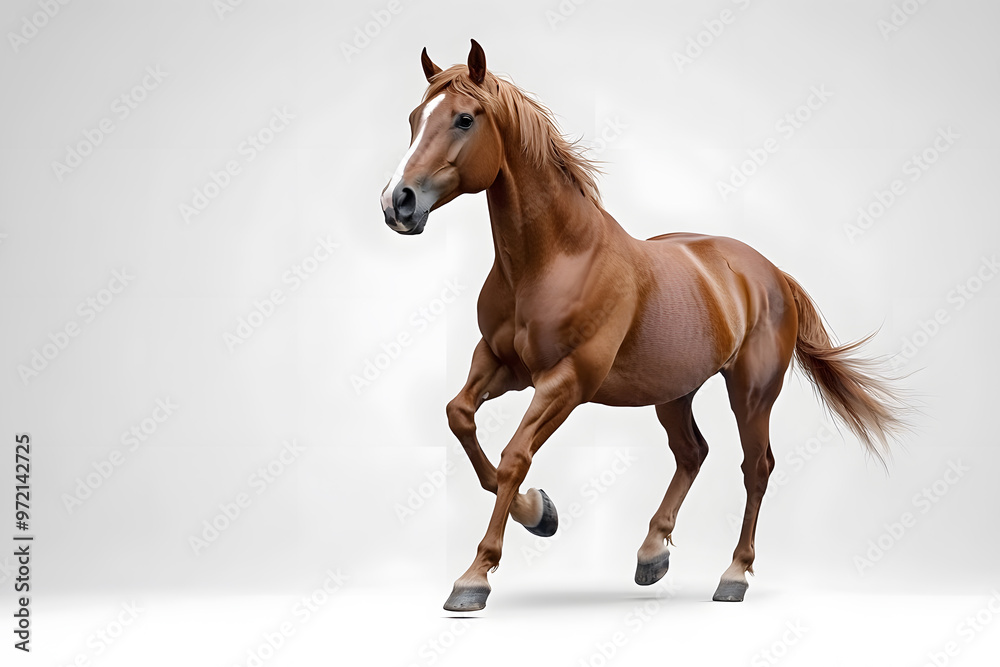 Fototapeta premium Running brown horse isolated on white background