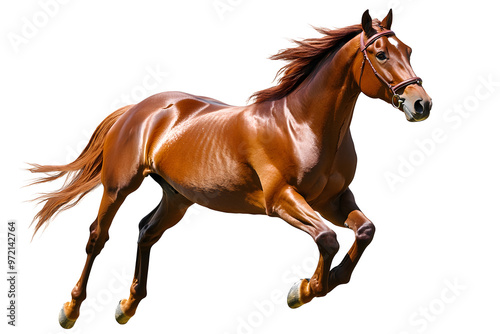 Running brown horse isolated on white background