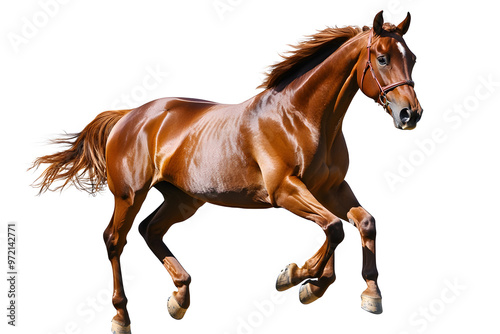 Running brown horse isolated on white background