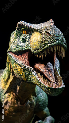 Tyrannosaurus rex dinosaur isolated on black background. T-rex