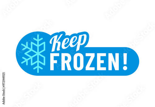 Blue frozen cold product icon, ice crystal label and badge. Keep frozen vector symbol for food product or drink package with snow, frost or snowflake silhouette. Temperature controlled packaging tag