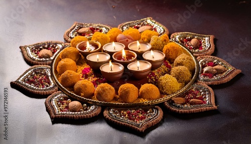 chocolate cake with chocolate and Indian tedishnal lado at dewali colours 