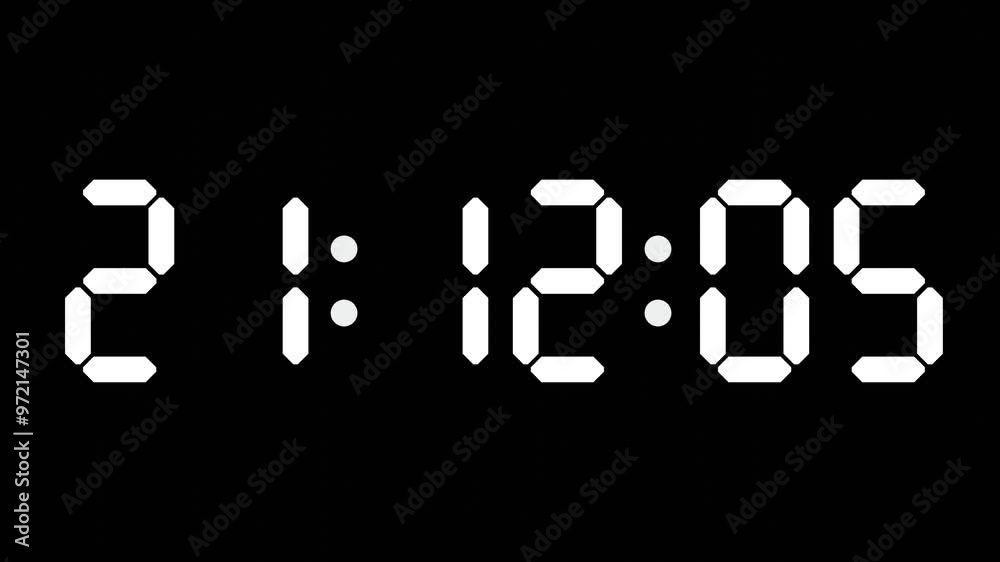 21:12 - 60 Second Full-Screen Countdown Timer with 7-Segment Display | 9:12 PM (Nine O'Clock Twelve Minutes) | Twenty-One O'Clock, Twelve Minutes