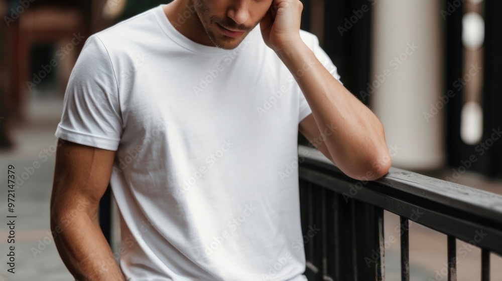 Man Model wearing a blank white t-shirt mockup Man Model wearing a blank white t-shirt mockup
