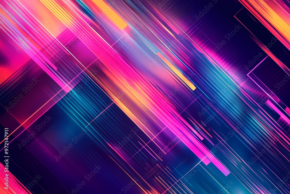 Neon Velocity: A high-energy abstract background with vibrant streaks of pink, blue, and orange light against a dark backdrop. Perfect for conveying speed, technology, and modern design. 