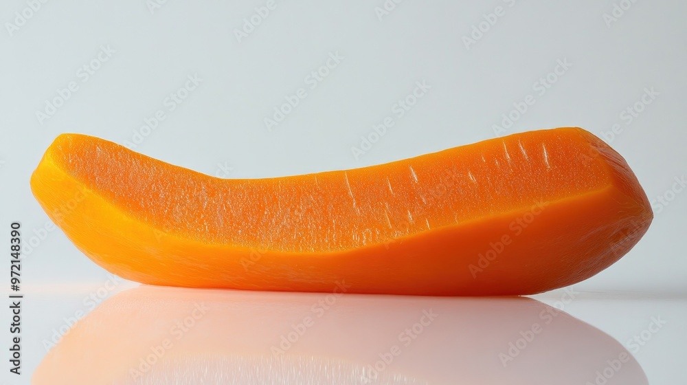 A slice of carrot with its bright orange color and smooth texture, isolated on a white surface for a fresh visual A slice of carrot with its bright orange color and smooth texture, isolated on a white surface for a fresh visual