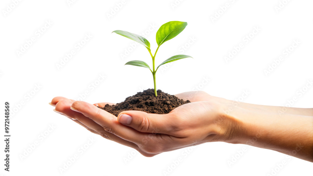 Plant in hand, hands holding a plant, plant in hands, young seedling growing in hand, a symbol of new life and nature's growth Plant in hand, hands holding a plant, plant in hands, young seedling growing in hand, a symbol of new life and nature's growth