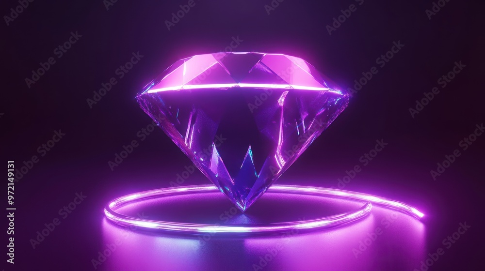 A glowing purple diamond with a luminous ring, showcasing elegance and luxury. A glowing purple diamond with a luminous ring, showcasing elegance and luxury.
