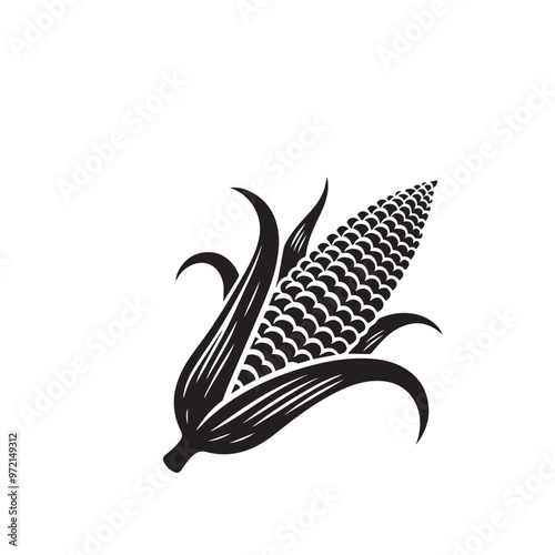 Corn cob silhouette. Corn logo, icon. Maize vector design isolated on white background.