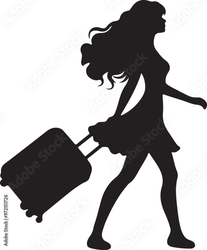 A girl travel with luggage silhouette vector art, travelling icon and logo design. photo