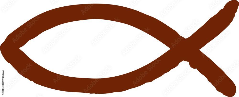 Sign of the fish with initial letters of five Greek words forming the word Ichthus for fish. The English translation of the five words are Jesus Christ, Son of God, Saviour. Black illustration. Vector Sign of the fish with initial letters of five Greek words forming the word Ichthus for fish. The English translation of the five words are Jesus Christ, Son of God, Saviour. Black illustration. Vector