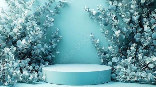 Podium background product cosmetic green platform display blue stand stage presentation mockup photo