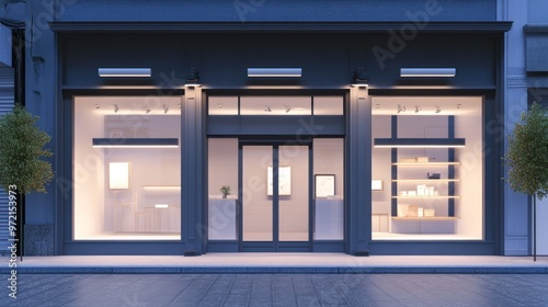 A modern storefront with large windows and a minimalist design, inviting customers inside.