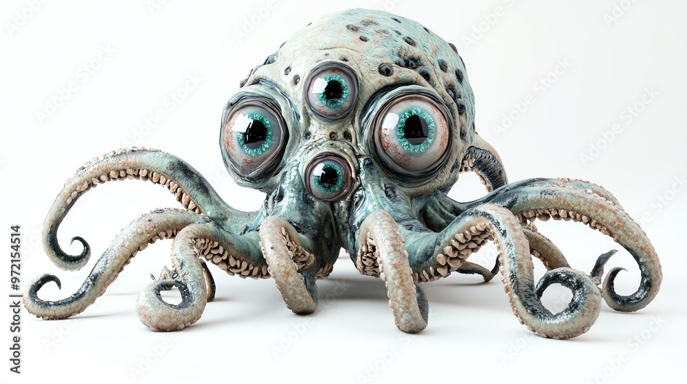 Obraz premium A 3D rendered image of a strange, multi-eyed creature with tentacles.