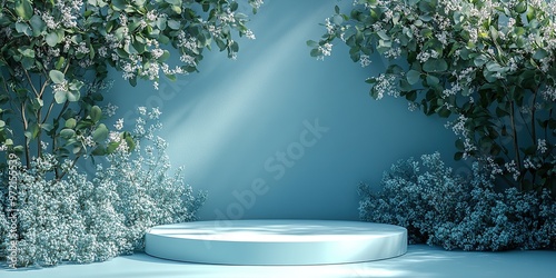 Podium background product cosmetic green platform display blue stand stage presentation mockup photo