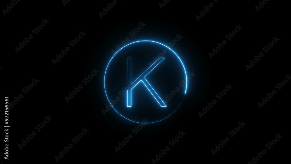 Blue Neon Letter Font Sign Illustration on Black Background.
