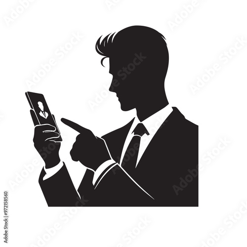 Businessman browsing phone vector design. Man with cellphone vector design