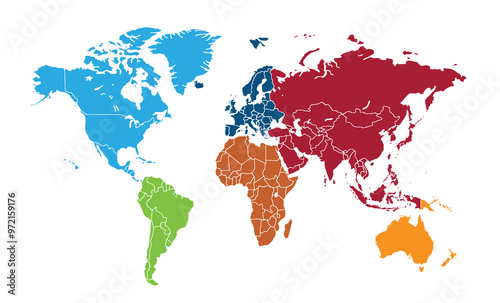 World map on white background. All countries in The World different colors. Can use for printing, website, presentation element, textile. World map vector illustration, high-resolution, travel.