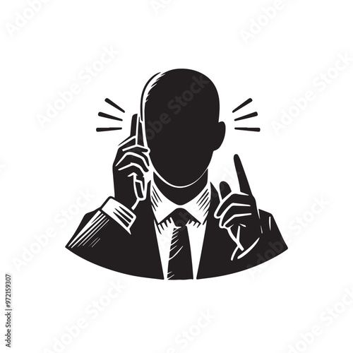 Man with cellphone silhouette. Businessman phone browsing vector design black and white.