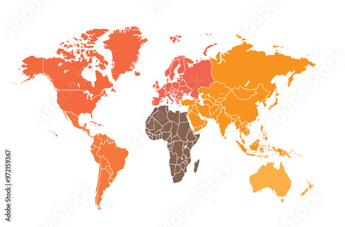 World map on white background. All countries in The World different colors. Can use for printing, website, presentation element, textile. World map vector illustration, high-resolution, travel.