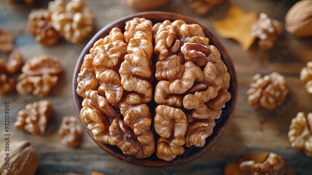 Close-Up of Unique Walnuts Resembling Human Brain on Rustic Wooden Surface for Creative Culinary Illustrations Close-Up of Unique Walnuts Resembling Human Brain on Rustic Wooden Surface for Creative Culinary Illustrations